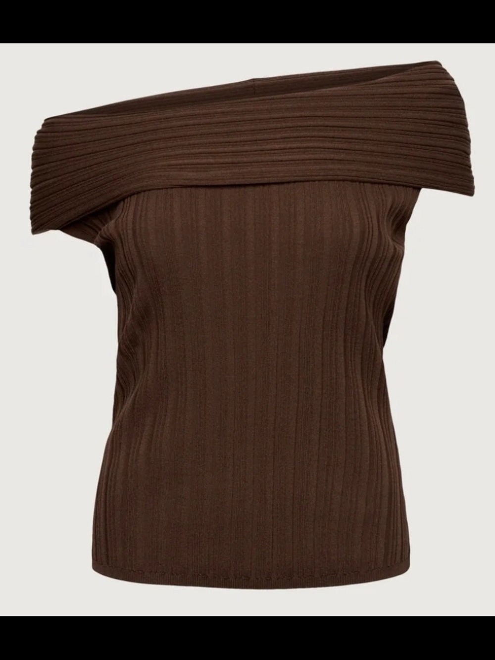 OAK + FORT Off-the-Shoulder Ribbed Sweater Top - Chocolate Brown